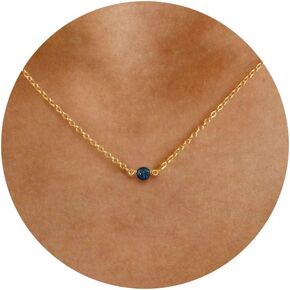 Gemstone Bead Necklaces for Women 14K Gold Plated Emerald Birthstone Necklace Dainty Pearl Turquoise Necklace Blue Green Pendant Necklace Birthday Gifts for Women Mom Jewelry