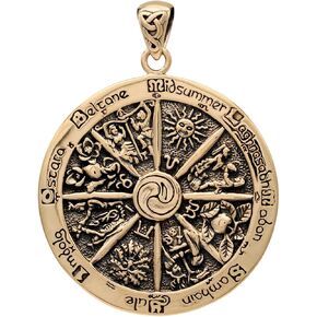 Wheel of the Year Pendant - Bronze Pagan Jewelry Wiccan Gift for Men or Women - 1.75 "