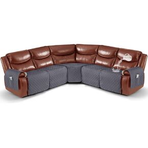 Oversized Recliner Sectional Couch Covers Waterproof Couch Covers for Reclining L Shape Sofa Non Slip 5 Seat Reclining Sectional Couch Covers Washable Sofa Covers with Pockets, Chocolate