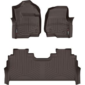 WeatherTech Custom Fit FloorLiners for Ford Super Duty (SuperCrew, Bucket Seats) W/Fold Flat Storage, No Mini Console - 1st & 2nd Row (441012-1-6), Black