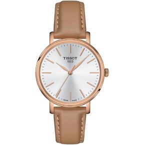 Tissot womens Everytime Lady 316L stainless steel case with rose gold PVD coating Quartz Watch, Beige, Leather, 16 (T1432103601100)