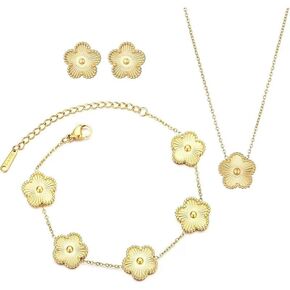 مجموعة مجوهرات فاخرة مكونة من 3 قطع من خمس أوراق البرسيم: قلادة أنيقة، وأقراط مذهلة، وسوار أنيق مطلي بالذهب عيار 18 قيراط - الهدية المثالية للنساء مثالية للمناسبات الخاصة والتألق اليومي in Kuwait