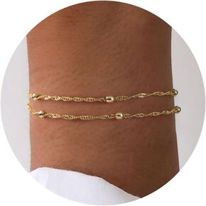 Gold Bracelets for Women-14K Gold Plated Pearl Bracelets for Women Daisy Pearl Flower Gold Beaded Station Pearl Bracelets