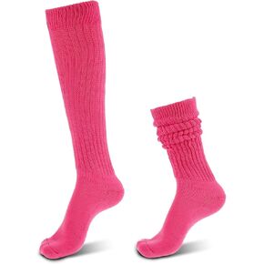 Pink Slouch Socks Women 9-11 Extra Long Scrunch Socks 80s 90s Neon Socks Slouch Thick Knee High Socks Neon Pink Scrunch Socks Hot Pink Socks for Woman