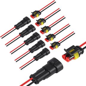 6 Kit 3 Pin Connector Waterproof 2 Wire Connectors Automotive Electrical Connectors with 16 AWG Wire for Motorcycle Car Truck Boat