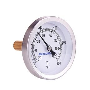 Measureman Fully Stainless Steel Pot, Kettle, Brewing Bimetal Dial Thermometer, 3" Dial, 6" Stem, 0-250 deg F/-20-120 deg C, -1% Accuracy, Adjustable, 1/2" NPT Back Mount