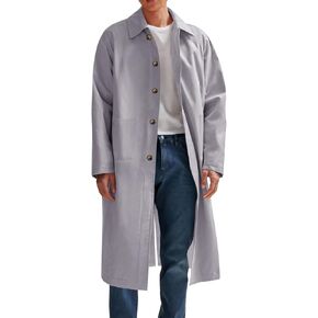 Runcati Mens Trench Coat Casual Single Breasted Long Jacket Lightweight Cotton Overcoat