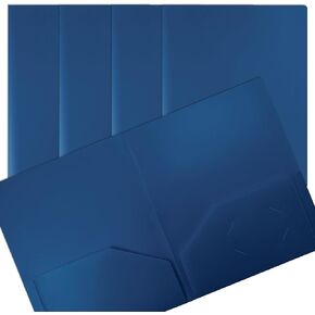 Heavyweight Blue Plastic 2 Pocket Portfolio Folder, Letter Size Poly Folders by Better Office Products, 24 Pack, Royal Blue (with prongs)