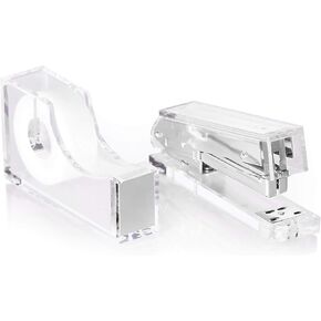 Office Supplies Designer - Acrylic Lucite Gold Stapler & Tape Dispenser - Elegant Gold Tape Dispenser & Stapler Gift Set - Chic Office Stapler & Tape Dispenser Gold