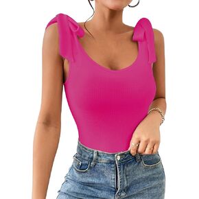 Womens V Neck Sleeveless Bodysuits Tie Shoulder Tank Tops Soft Slim Fit Stretchy Top Jumpsuit Clubwear.