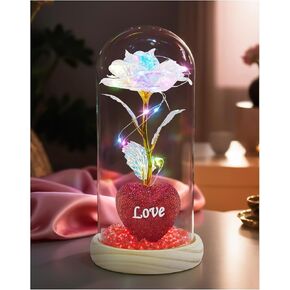 Glass Rose for Her,Eternal Flowers for Women Mom Grandma Wife Light Up Rose in Glass Dome for Birthday,Anniversary,Christmas,Valentine's Day,Mother's Day (Purple Rose)