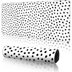 Polka Dot White Large Desk Mat Desk Pad,Extended Large Mouse Pad Cute Mouse Pads For Desk Accessories,31.5 x 11.8Inch Long Computer Keyboard MousePad Mouse Mat with 3mm Non-Slip Base and Stitched Edge