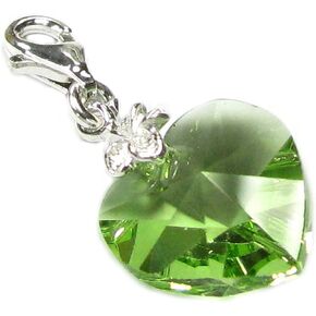 Sterling Silver Austrian Crystal Green August Simulated Birthstone European Lobster Style Charm