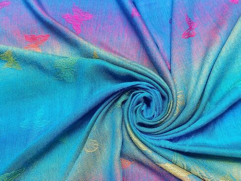Woven Rainbow Vivid Swarm of Butterflies Pride Soft Fringe Pashmina Shawl Scarf Wrap in Saudi Arabia