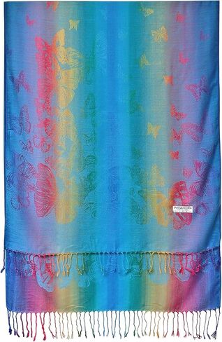 Woven Rainbow Vivid Swarm of Butterflies Pride Soft Fringe Pashmina Shawl Scarf Wrap in Saudi Arabia