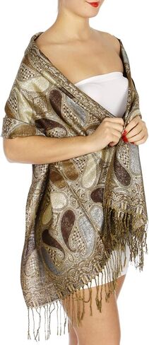 SERENITA Pashmina Scarfs for Women, Pashminas Wrap Shawls, Soft Wedding Scarf, Paisley Lurex Jacquard Evening Scarves in Saudi Arabia