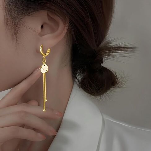 SLUYNZ 925 Sterling Silver Disc Dangle Earrings Hoop for Women Coin Hoop Earrings Tassel in Saudi Arabia