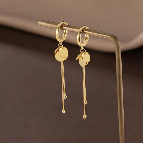 SLUYNZ 925 Sterling Silver Disc Dangle Earrings Hoop for Women Coin Hoop Earrings Tassel in Saudi Arabia