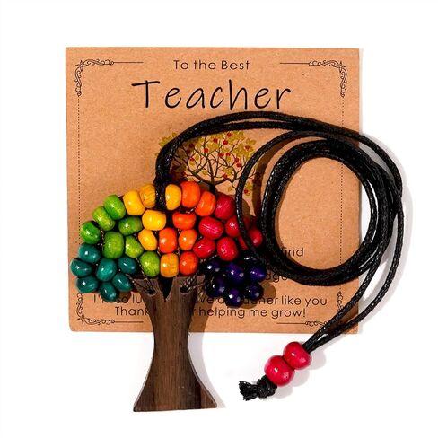 Tree of Life Wooden Necklace for Father Teacher, Handmade Rainbow Beaded Adjustable Strand Summer Beach Jewelry Gift. in Saudi Arabia