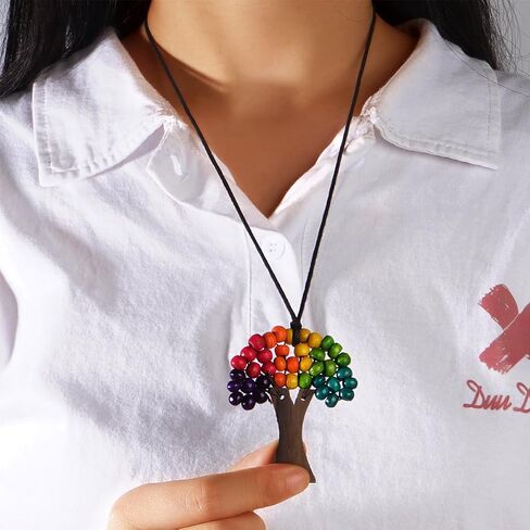 Tree of Life Wooden Necklace for Father Teacher, Handmade Rainbow Beaded Adjustable Strand Summer Beach Jewelry Gift. in Saudi Arabia