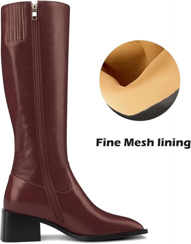 HDEUOLM Womens Chunky Block Mid Heel Square Toe Knee High Boots Slip-on Zipper Casual Cute Boots in Saudi Arabia