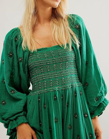 Women Casual Bohemian Floral Dress Square Neck Ruffle Swing A Line Dress Long Sleeve Beach Maxi Dress in Saudi Arabia