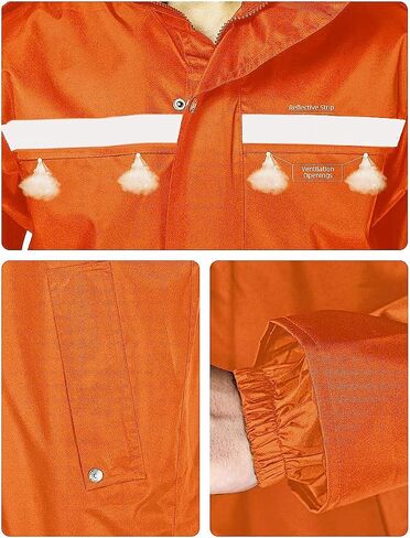 iCreek Raincoat Waterproof Men's Long Rain Jacket Lightweight Rainwear Reflective Reusable with Hood in Saudi Arabia