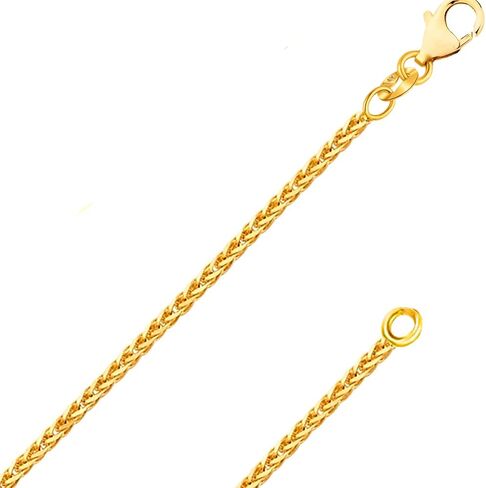 REAL Solid 14K or 10K Yellow or White Gold 0.80mm - 1.3mm Diamond Cut Braided Square Wheat Spiga or Franco Spiga Chain Necklace with Lobster Claw Clasp | Multiple Lengths Available | Men Women | MADE IN ITALY in Kuwait
