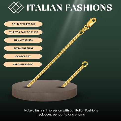 REAL Solid 14K or 10K Yellow or White Gold 0.80mm - 1.3mm Diamond Cut Braided Square Wheat Spiga or Franco Spiga Chain Necklace with Lobster Claw Clasp | Multiple Lengths Available | Men Women | MADE IN ITALY in Kuwait