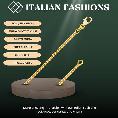 REAL Solid 14K or 10K Yellow or White Gold 0.80mm - 1.3mm Diamond Cut Braided Square Wheat Spiga or Franco Spiga Chain Necklace with Lobster Claw Clasp | Multiple Lengths Available | Men Women | MADE IN ITALY in Kuwait