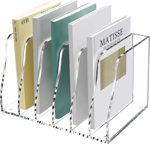 SANRUI Acrylic Desk File Organizer, 4 Vertical Compartments Clear Magazine File Holder Workspace Sorters, Folder Rack for Office Accessories Organization Storage in Saudi Arabia