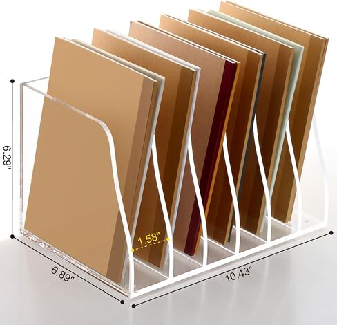 SANRUI Acrylic Desk File Organizer, 4 Vertical Compartments Clear Magazine File Holder Workspace Sorters, Folder Rack for Office Accessories Organization Storage in Saudi Arabia