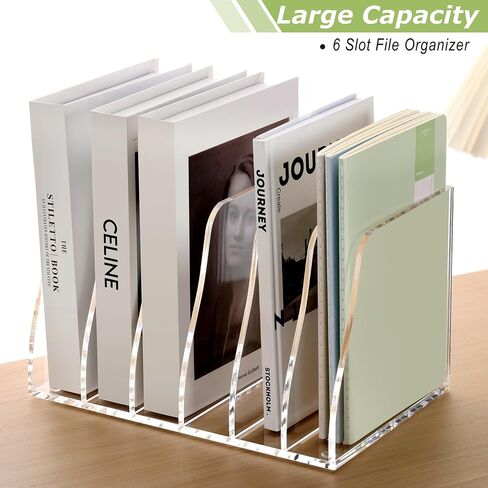 SANRUI Acrylic Desk File Organizer, 4 Vertical Compartments Clear Magazine File Holder Workspace Sorters, Folder Rack for Office Accessories Organization Storage in Saudi Arabia