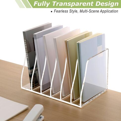 SANRUI Acrylic Desk File Organizer, 4 Vertical Compartments Clear Magazine File Holder Workspace Sorters, Folder Rack for Office Accessories Organization Storage in Saudi Arabia