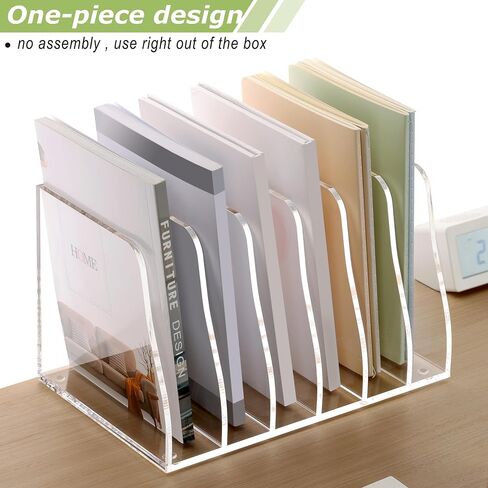 SANRUI Acrylic Desk File Organizer, 4 Vertical Compartments Clear Magazine File Holder Workspace Sorters, Folder Rack for Office Accessories Organization Storage in Saudi Arabia