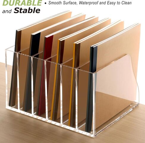 SANRUI Acrylic Desk File Organizer, 4 Vertical Compartments Clear Magazine File Holder Workspace Sorters, Folder Rack for Office Accessories Organization Storage in Saudi Arabia