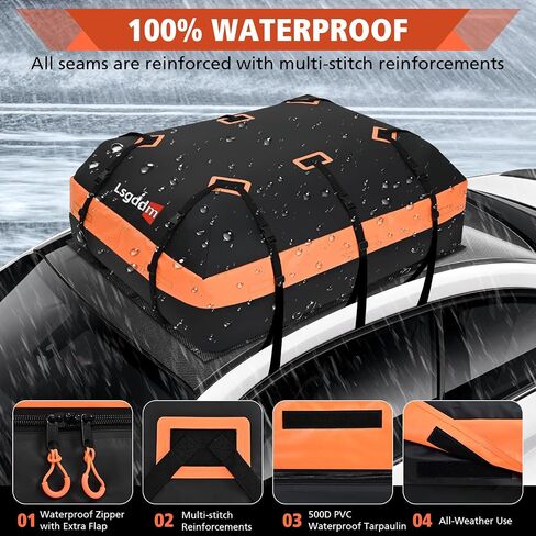 Car Top Carrier, Waterproof Soft-Shell Roof Bag, 15 Cubic Feet Rooftop Luggage Bag for All Vehicles with/Without Rack, Includes Anti-Slip Mat, 4 Door Hooks, Luggage Lock, Storage Bag in Kuwait