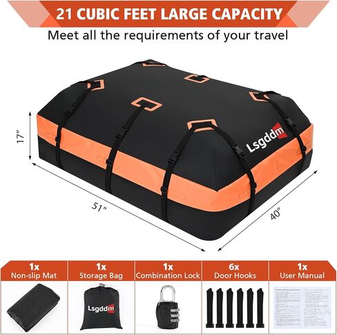 Car Top Carrier, Waterproof Soft-Shell Roof Bag, 15 Cubic Feet Rooftop Luggage Bag for All Vehicles with/Without Rack, Includes Anti-Slip Mat, 4 Door Hooks, Luggage Lock, Storage Bag in Kuwait