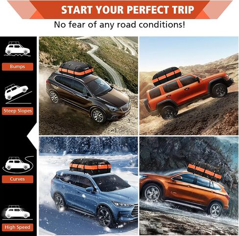 Car Top Carrier, Waterproof Soft-Shell Roof Bag, 15 Cubic Feet Rooftop Luggage Bag for All Vehicles with/Without Rack, Includes Anti-Slip Mat, 4 Door Hooks, Luggage Lock, Storage Bag in Kuwait