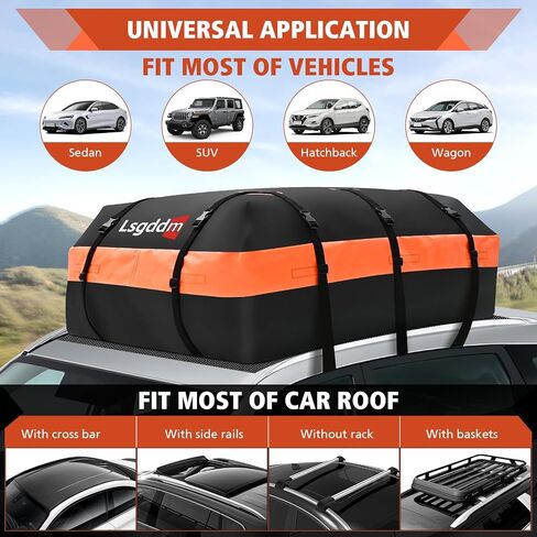 Car Top Carrier, Waterproof Soft-Shell Roof Bag, 15 Cubic Feet Rooftop Luggage Bag for All Vehicles with/Without Rack, Includes Anti-Slip Mat, 4 Door Hooks, Luggage Lock, Storage Bag in Kuwait