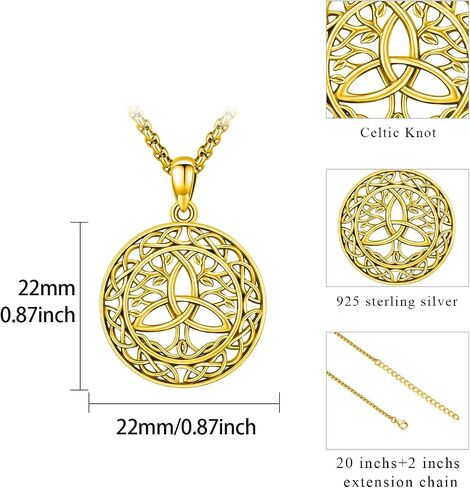 Tree of Life Necklace 925 Sterling Silver Tree Pendant Irish Celtic Knot Necklace Trinity Knot Pendant Irish Life Tree Celitc Jewelry Gifts for Men Women (Gold, Black, Silver) in Kuwait