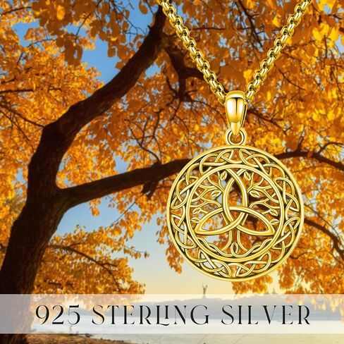 Tree of Life Necklace 925 Sterling Silver Tree Pendant Irish Celtic Knot Necklace Trinity Knot Pendant Irish Life Tree Celitc Jewelry Gifts for Men Women (Gold, Black, Silver) in Kuwait