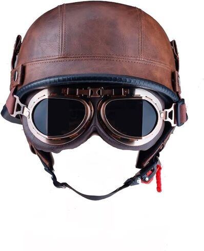 German Retro Half Helmet, Motorcycle Helmet Scooter Helmet Moped Helmet Retro Cruiser Leather Helmet Quick Unpacking in Saudi Arabia