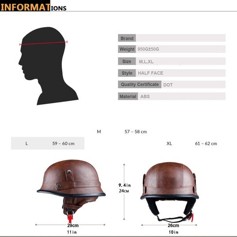 German Retro Half Helmet, Motorcycle Helmet Scooter Helmet Moped Helmet Retro Cruiser Leather Helmet Quick Unpacking in Saudi Arabia
