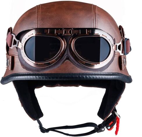 German Retro Half Helmet, Motorcycle Helmet Scooter Helmet Moped Helmet Retro Cruiser Leather Helmet Quick Unpacking in Saudi Arabia