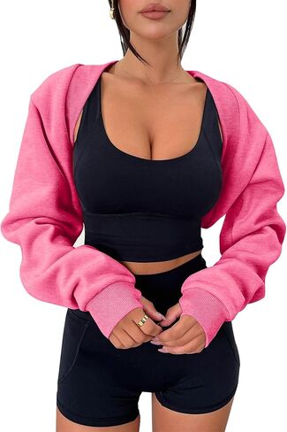 Women's Bolero Sweater Shrugs Y2K Open Front Workout Sweatshirt Long Sleeve Crop Tops in Saudi Arabia