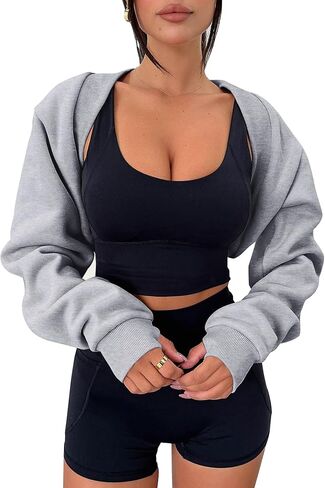 Women's Bolero Sweater Shrugs Y2K Open Front Workout Sweatshirt Long Sleeve Crop Tops in Saudi Arabia