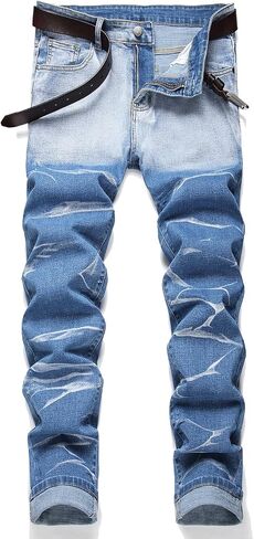 Men’s Jeans Slim Fit Skinny Jeans for Men, Stacked Straight Leg Fashion Ripped Jeans Pants for Men in Saudi Arabia