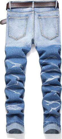 Men’s Jeans Slim Fit Skinny Jeans for Men, Stacked Straight Leg Fashion Ripped Jeans Pants for Men in Saudi Arabia