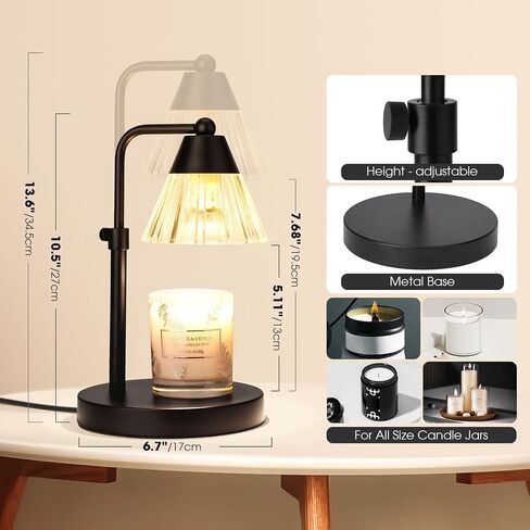 Candle Warmer Lamp, Adjustable Height Candle Lamper Warmer with Timer & Dimmer, Wax Melt Warmer for Scented Jar Candle, Home Bedroom Decor Night Light for House Warming Gifts, with 2 Bulb (Black) in Saudi Arabia